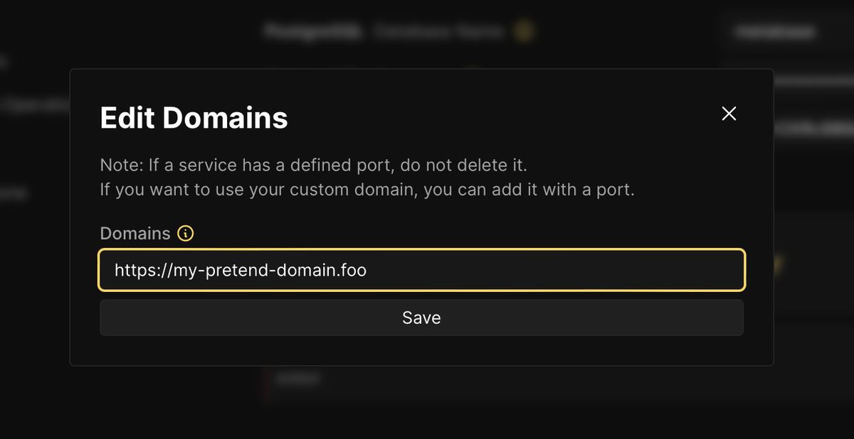 Zoomed-in view of the “Edit Domains” modal, where you can specify one or more domain names for the project